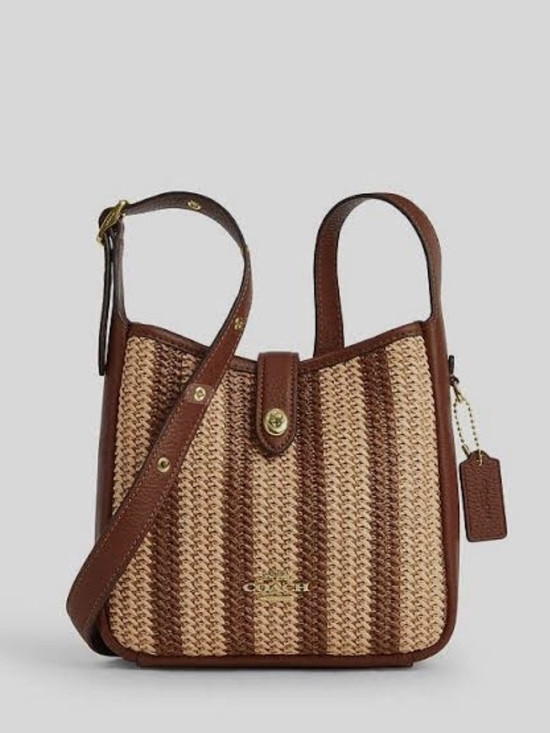Coach Handbags - Coach Hadley Brown Mini Natural Woven Leather-Trim Crossbody Straw Bag